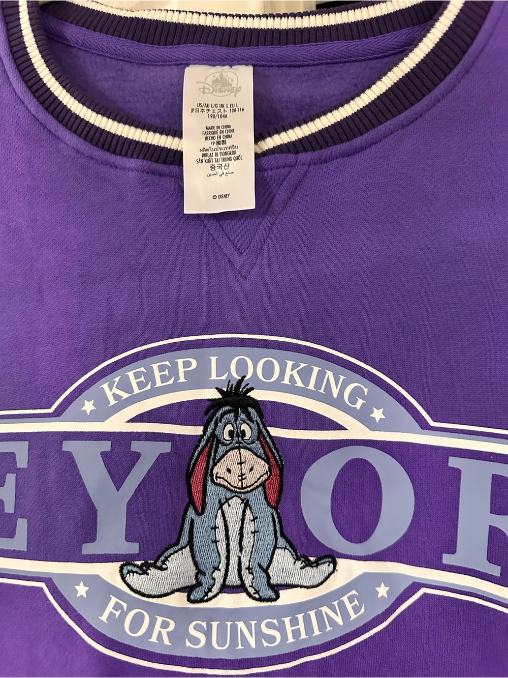 Disney Purple Eeyore Sweatshirt with Blue and White Accents - Picture 2 of 10